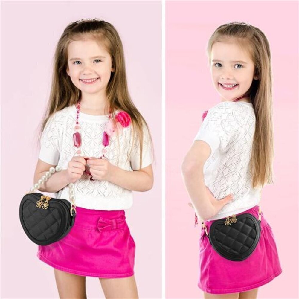Girls Heart Shaped Purse  Cute Fashion Crossbody Kids Mini Black Childs